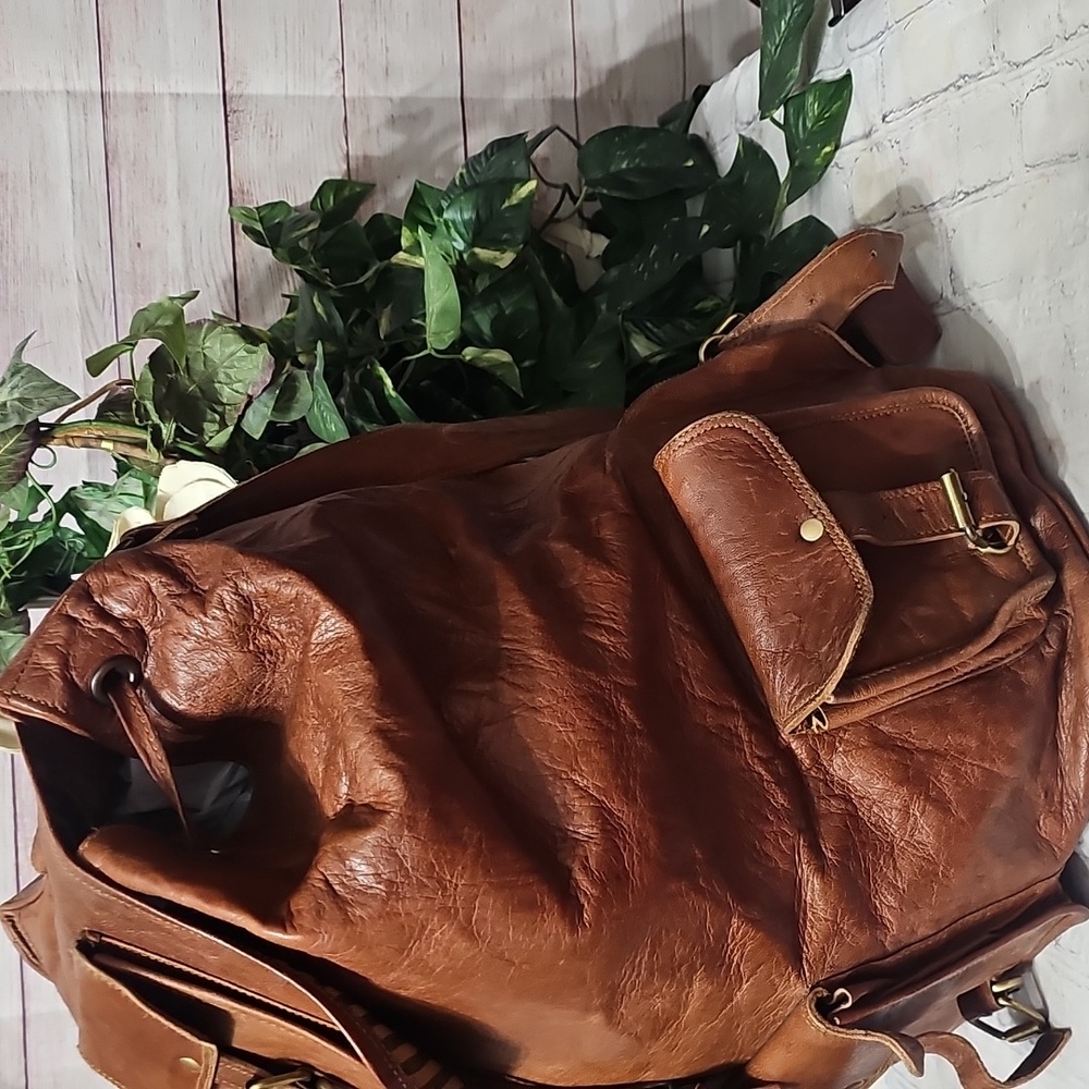 Handmade Large Leather Backpack Travel Rucksack - Picture 4 of 13